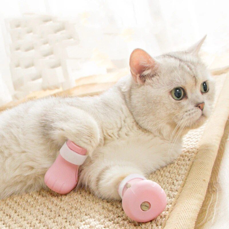 Adjustable Silicone Cat Claw Protector Shoes for Grooming and Bathing