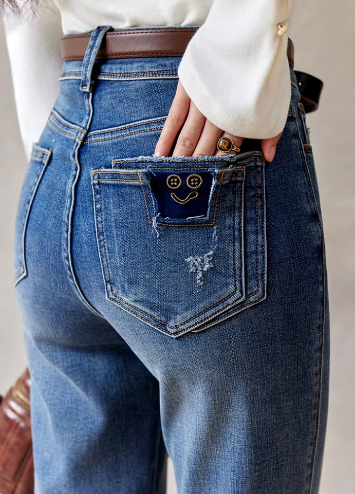 Micro-Stretch Vintage Ankle-Length Blue Jeans