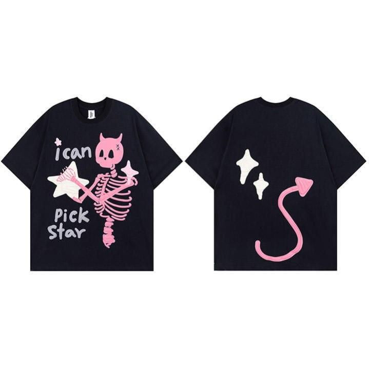 Skull Skeleton Star Graphic T-Shirt