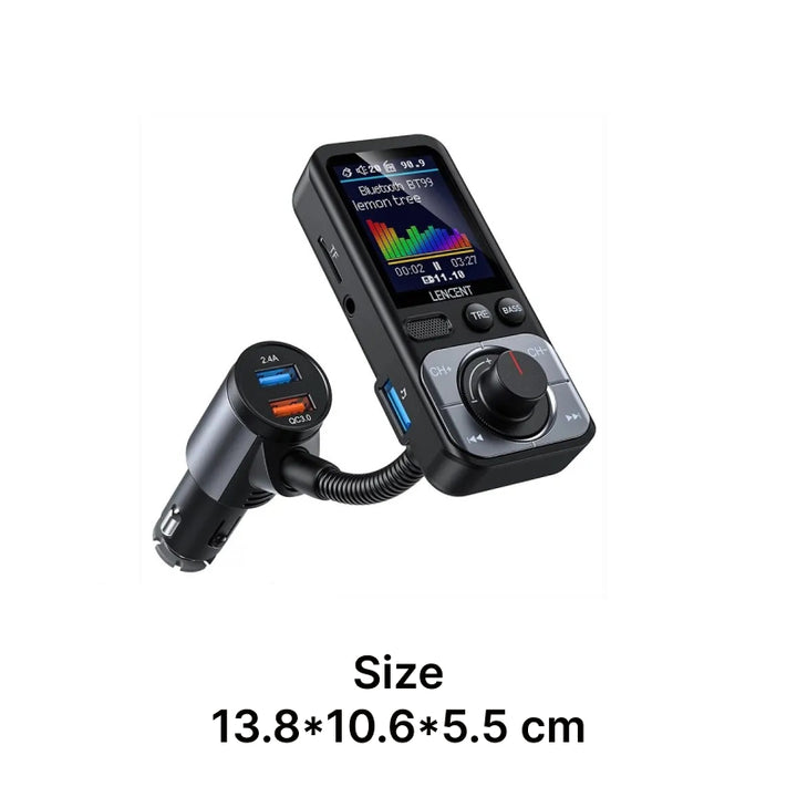 Bluetooth 5.0 FM Transmitter with Dual USB Ports & QC3.0 Car Fast Charger