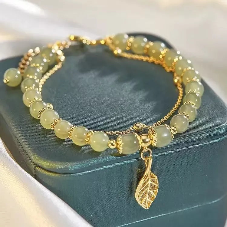 Hetian Jade Gold Leaf Bracelet