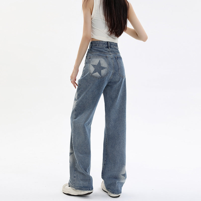 Loose Wide Leg XINGX Vintage Print Jeans