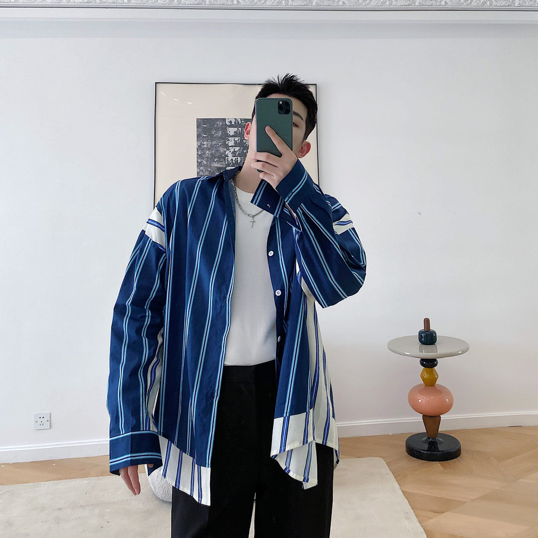 Fashion Irregular Color Contrast Stripe Coat