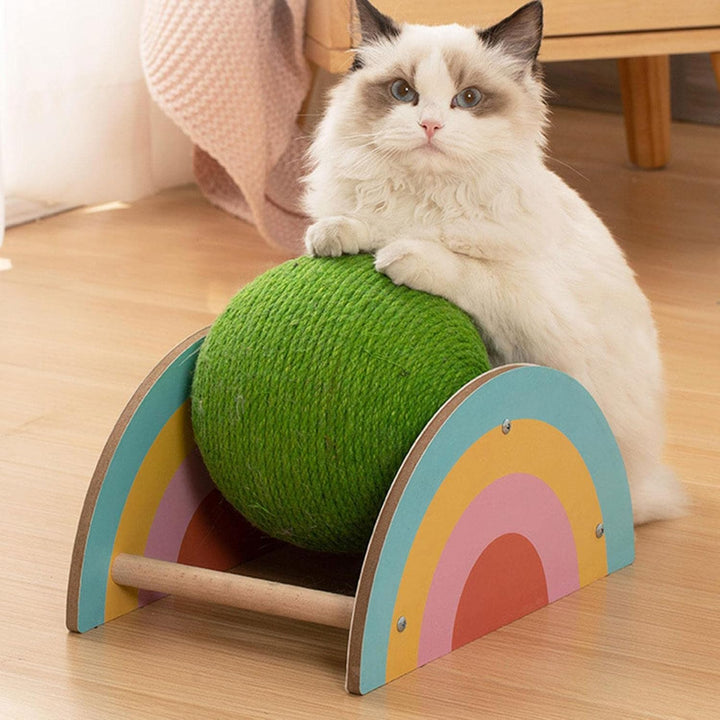 Wooden Sisal Cat Scratcher Wheel with Catch Ball