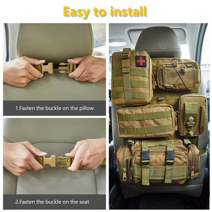 Universal Tactical Car Seat Organizer with 5 Detachable Molle Pouches