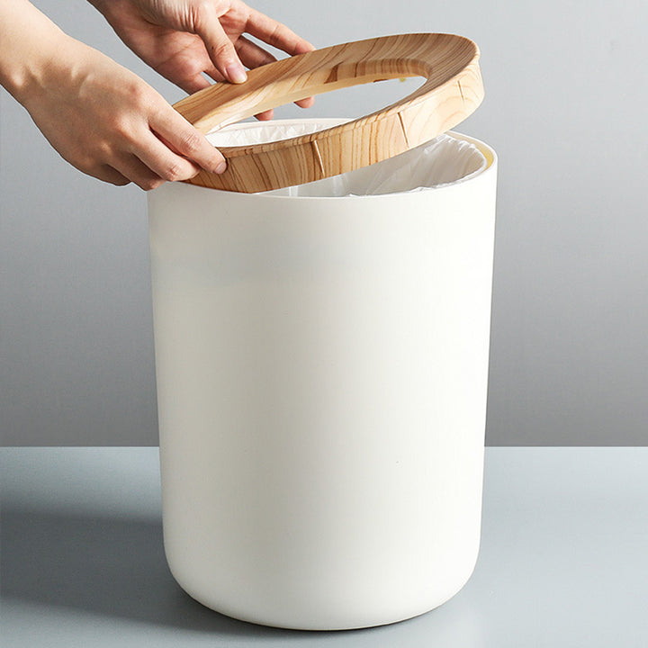 12L Retro Wood Grain Trash Can – Creative Eco-Friendly Wastebasket