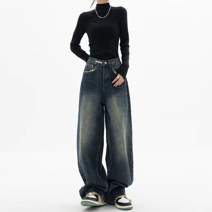 Fashion Trend Alphabet Jeans Children Straight Loose Wide Leg Pants