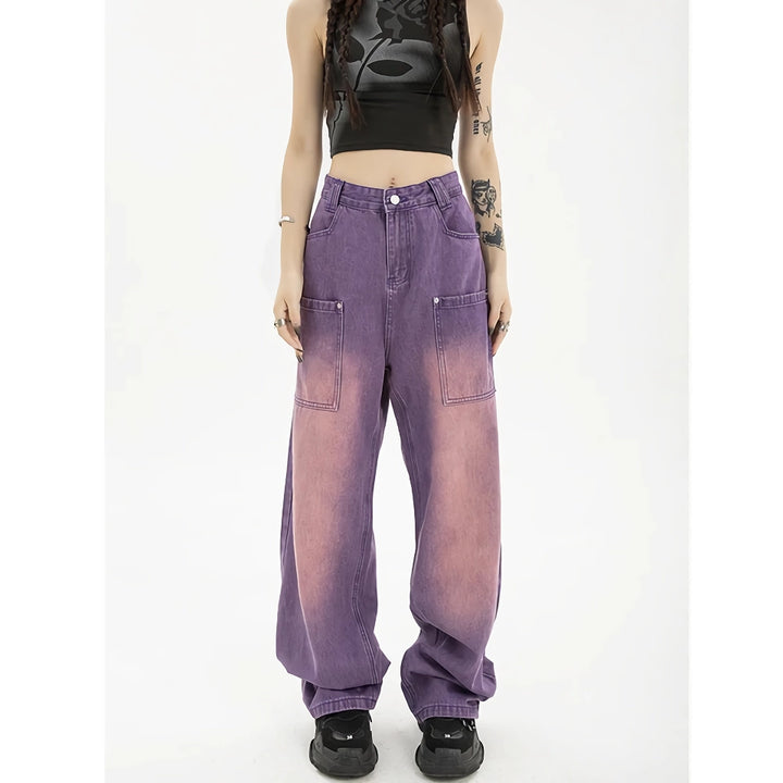 High Waist Purple Wide Leg Jeans