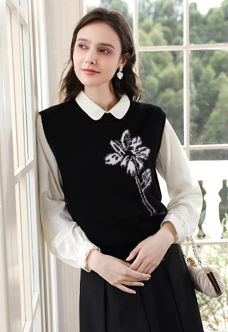 Elegant Black Loose Sweater Vest for Women - Autumn/Winter Office Chic