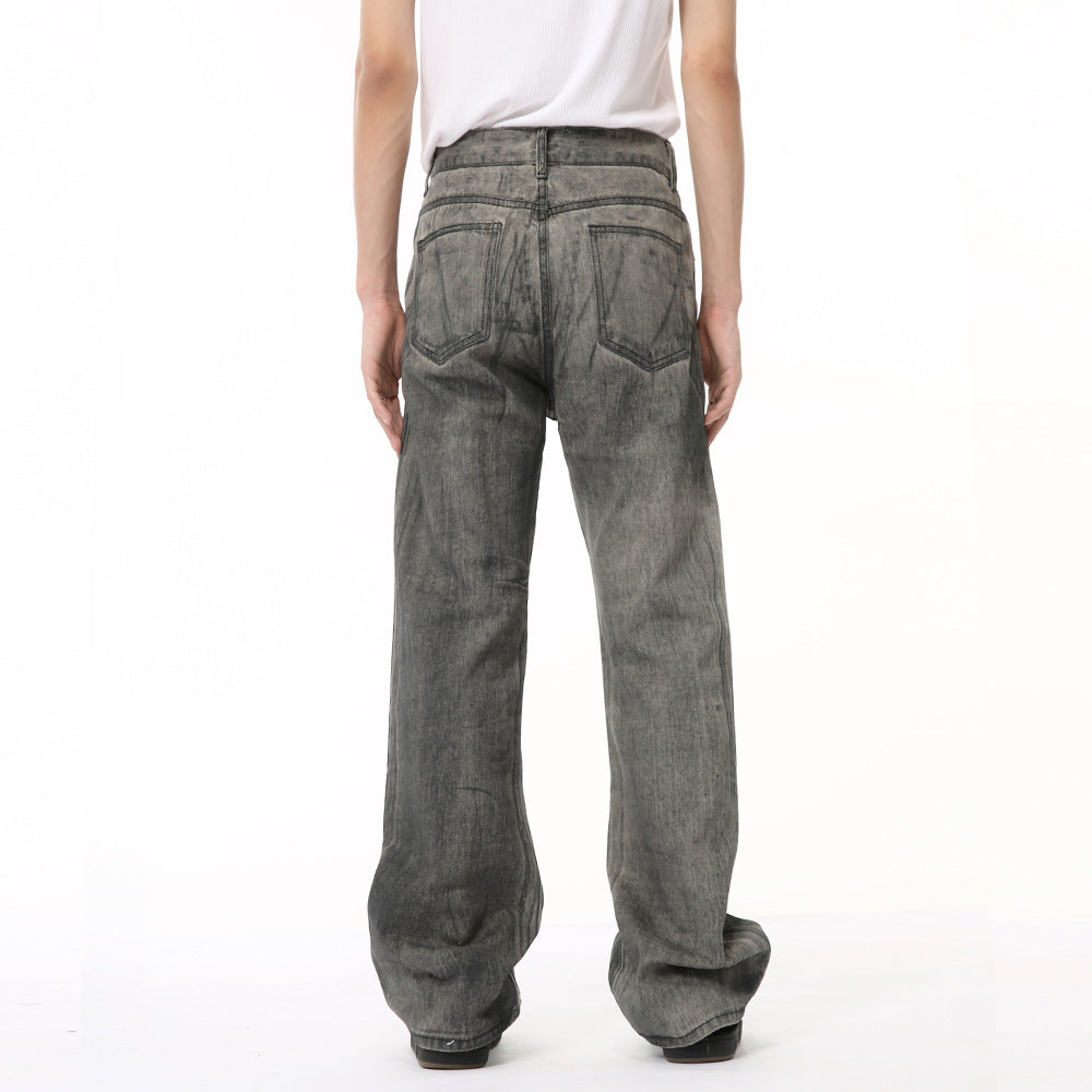 American-style Fashionable Black And Gray Washed Jeans