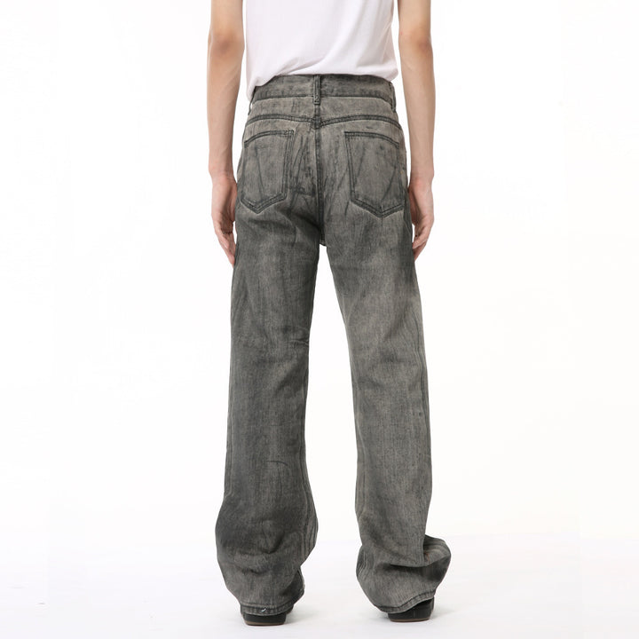 American-style Fashionable Black And Gray Washed Jeans