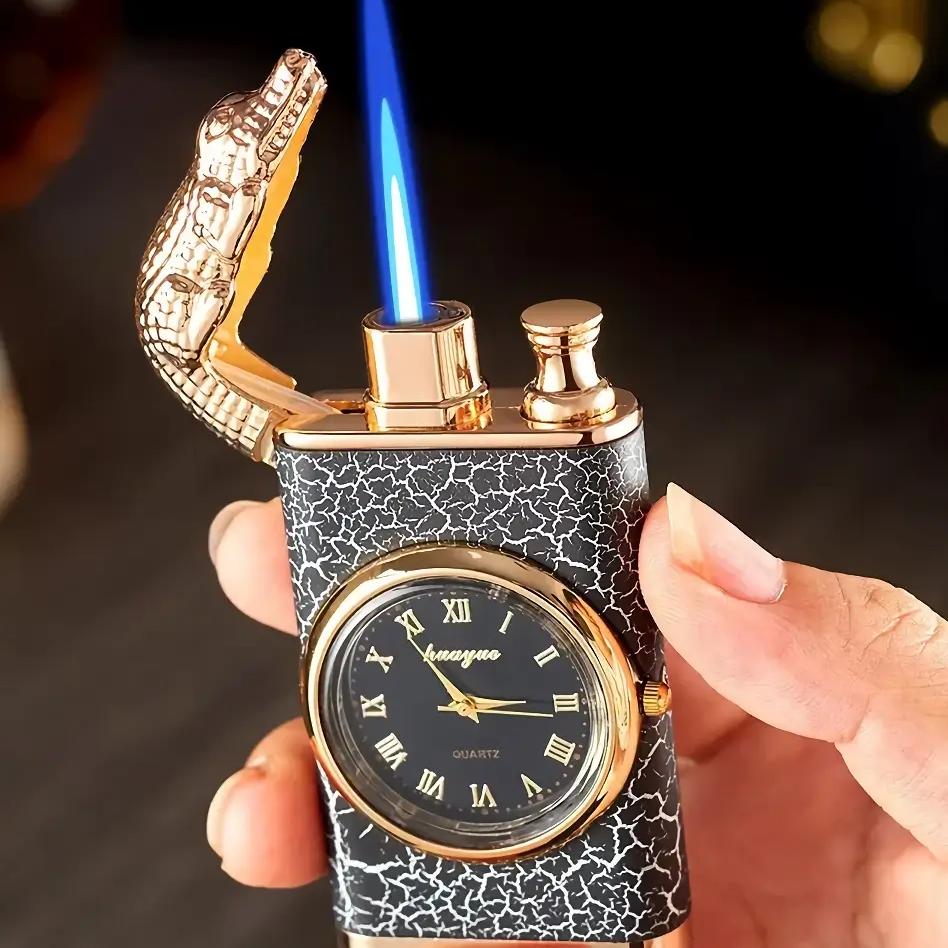 Dual Flame Metal Lighter with Crocodile Head Design