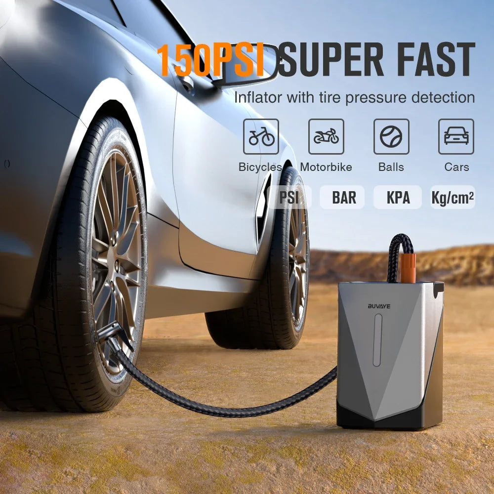 8-in-1 Car Jump Starter & Air Pump Power Bank with LED Lighting and Blower