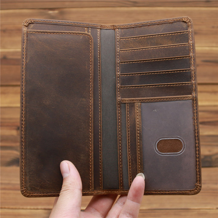 Men's Fashion Crazy Horse Leather Long Wallet