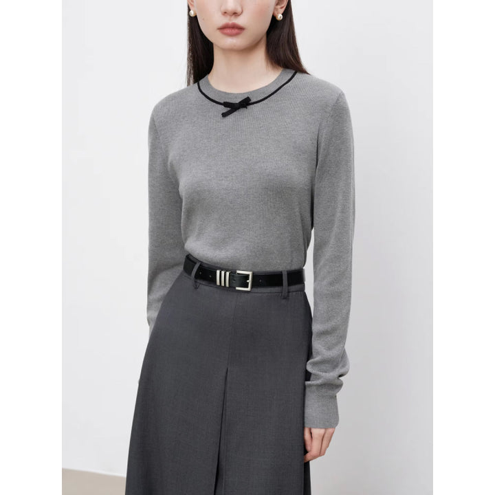 Petite Simple Wool Knitted Sweater with Bow Detail