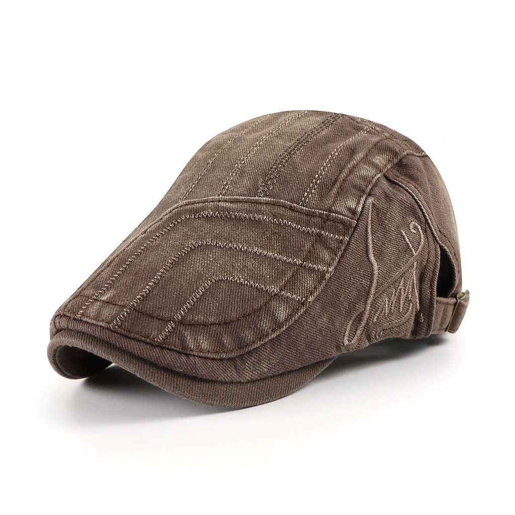 Gorro de boina con rayas bordadas de algodón unisex Duckbill Golf Hebilla plana Visor Cabbie Cap para hombres y mujeres