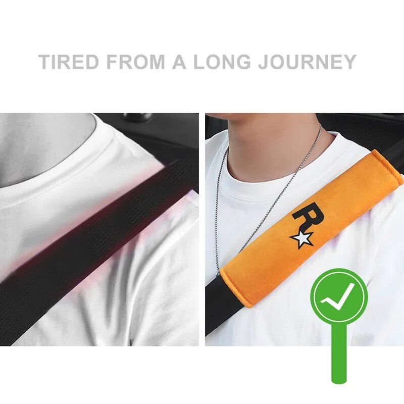 2pcs Yellow Car Seat Belt Covers with GTA Auto 5 Design