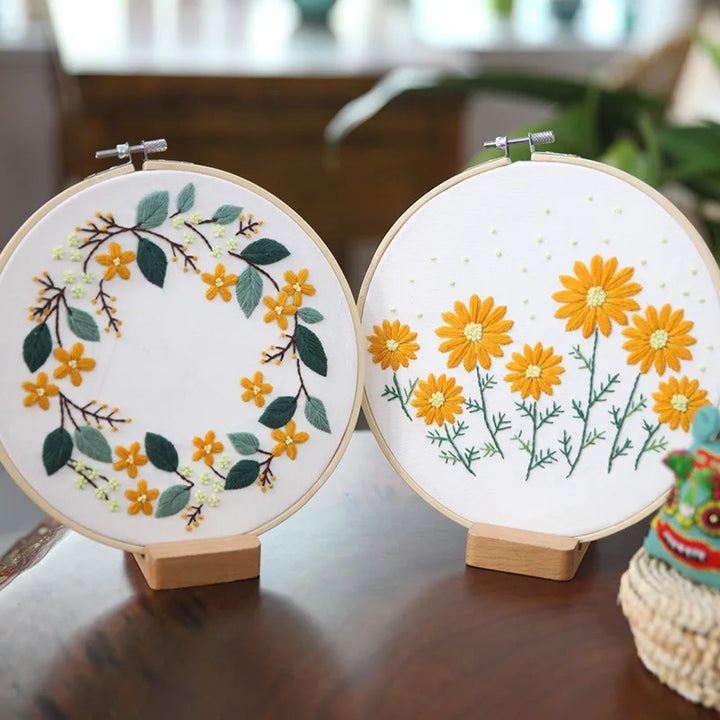 Sweet Osmanthus Embroidery Kits for Beginners with 20cm Hoop Tools