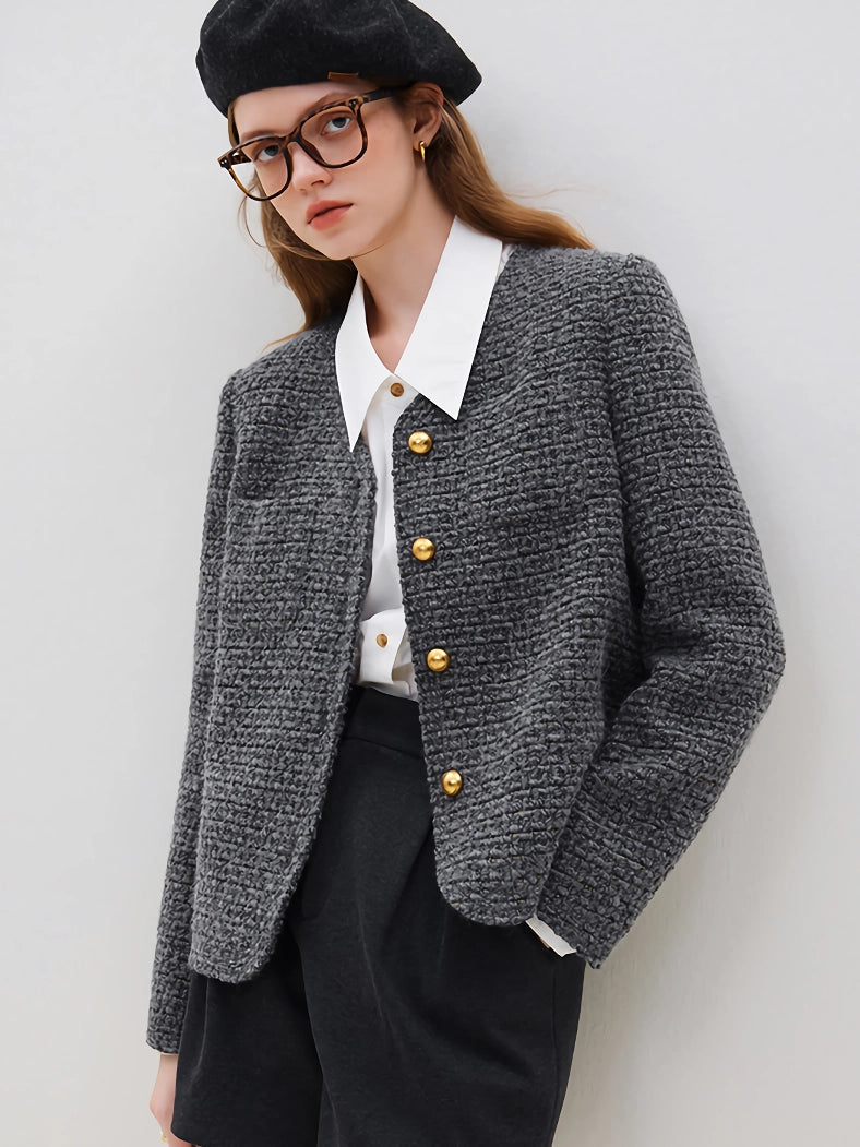 Office French Style Wool Tweed Jacket