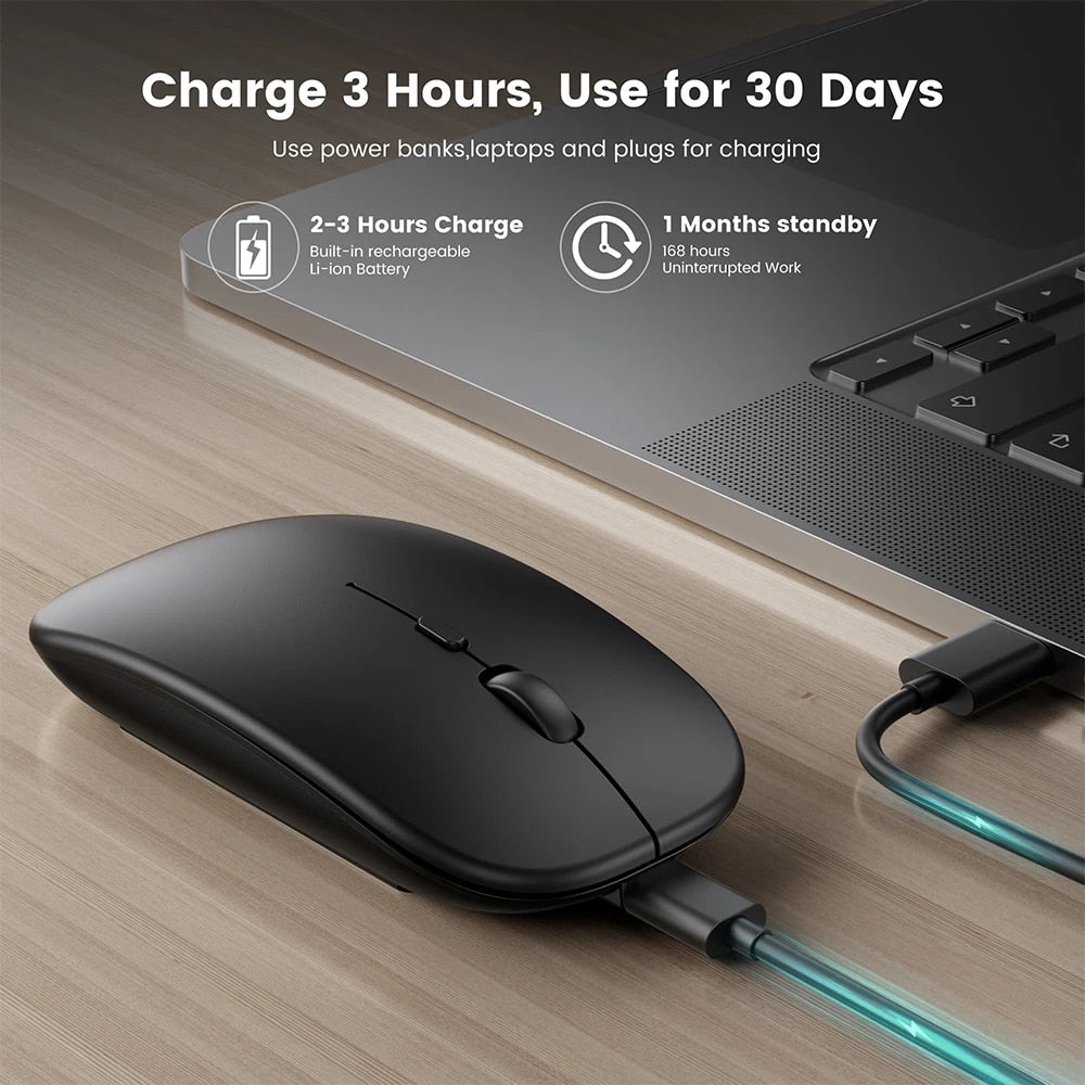 Wireless & Bluetooth Dual Mode Silent Mouse with Adjustable DPI & Rechargeable Battery