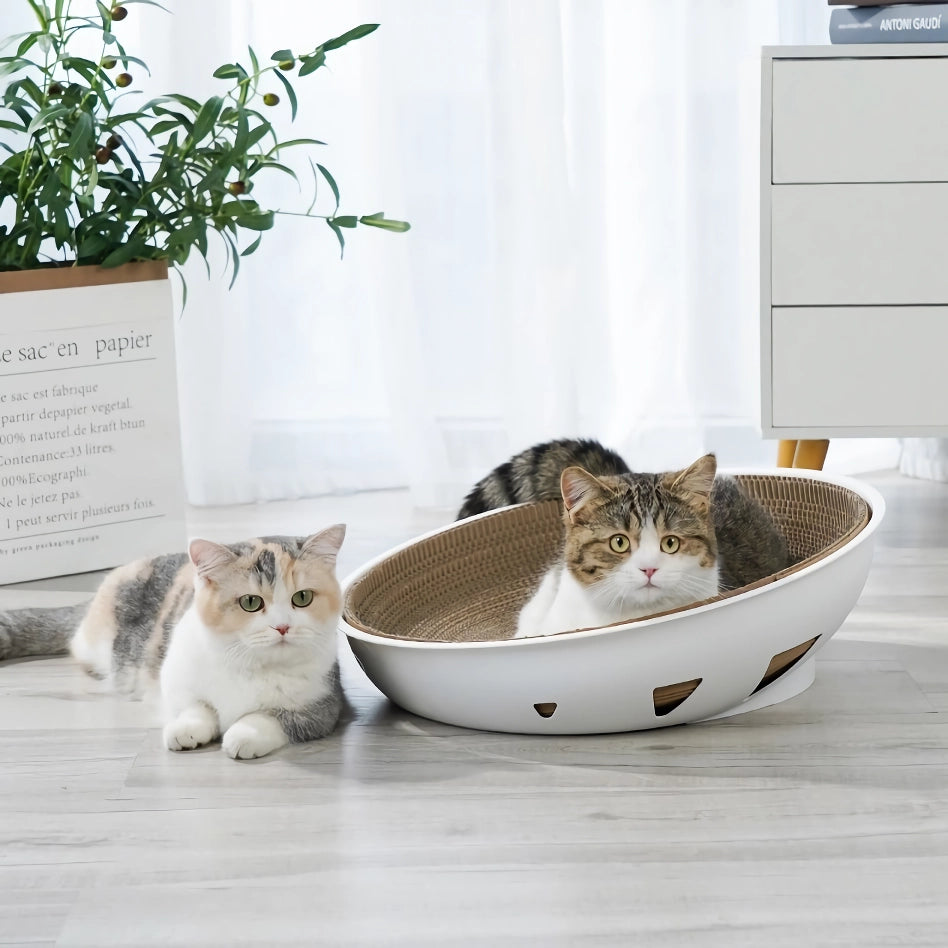 Extra Large Cat Scratching Board with Integrated Bowl - Replaceable Core