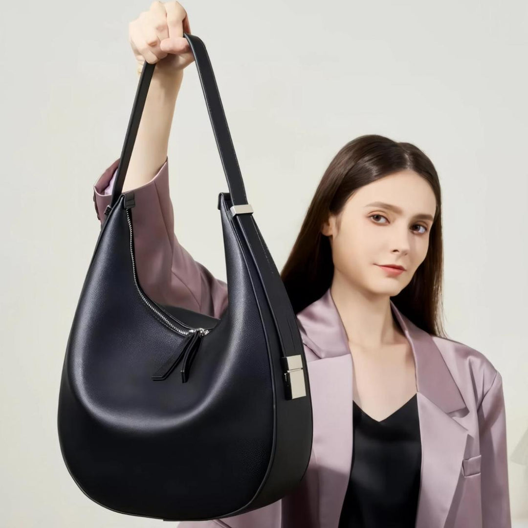 Luxurious Soft Leather Crossbody Bag - Large Capacity Moon Bag for Women