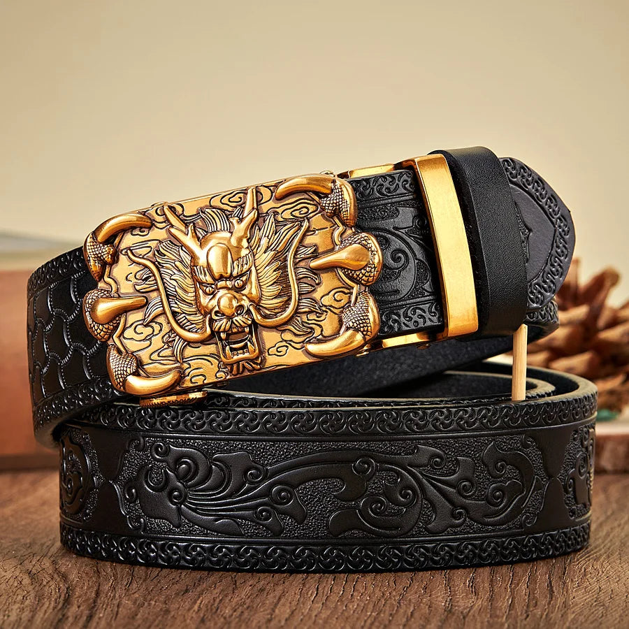 3.5CM Dragon Automatic Buckle Leather Belt for Men