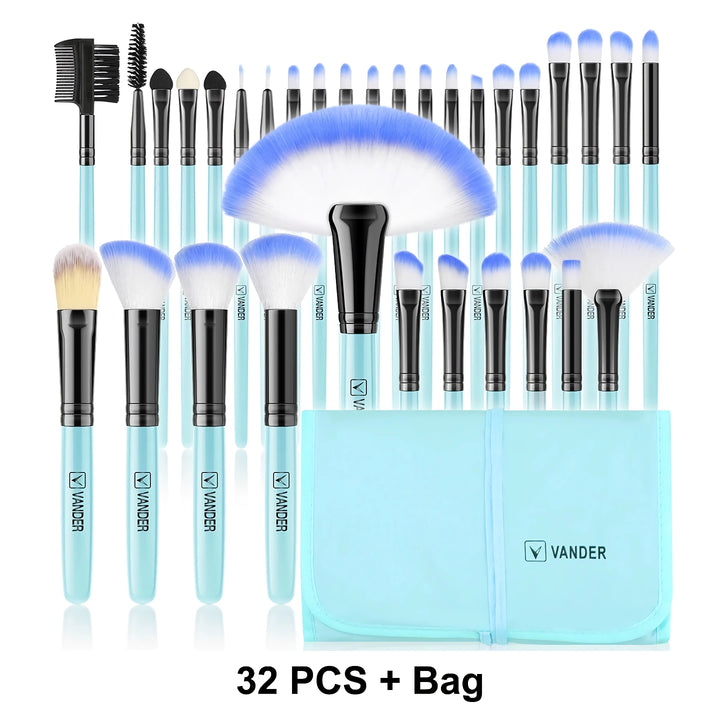 32Pcs Blue Makeup Brushes Set - Soft Fluffy Beauty Cosmetics Kit for Foundation, Powder, Eyeshadow, Blush, and More