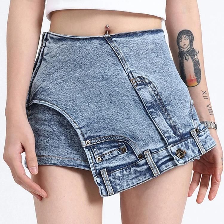 High-Waist Patchwork Denim Shorts for Women