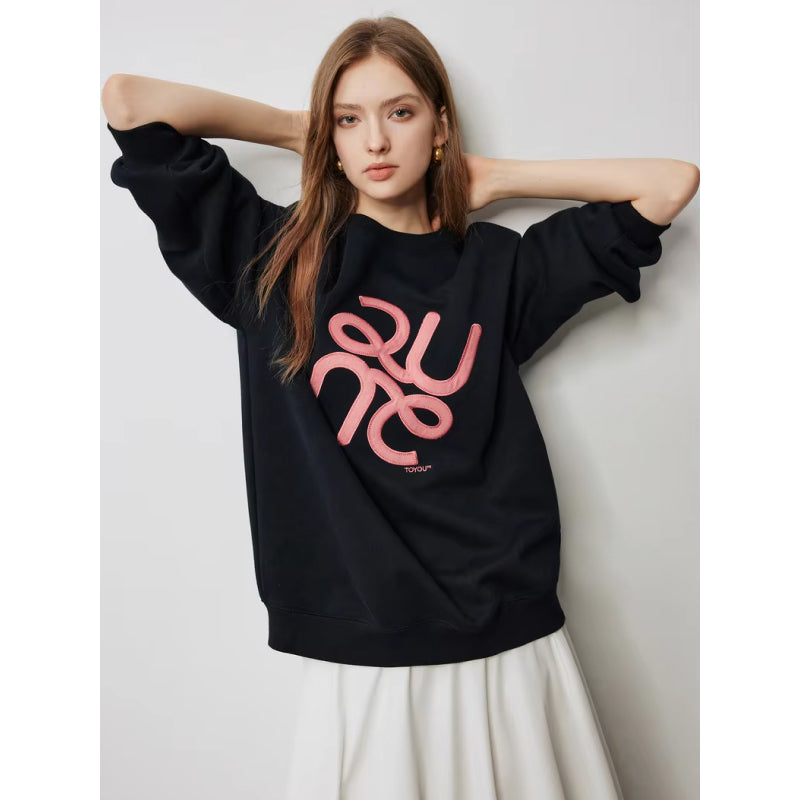 Casual Round Neck Embroidered Pullover Sweatshirt