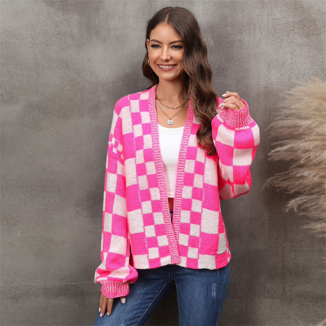 Fashion Plaid Cardigan Plus Size Coat Knitted Coat