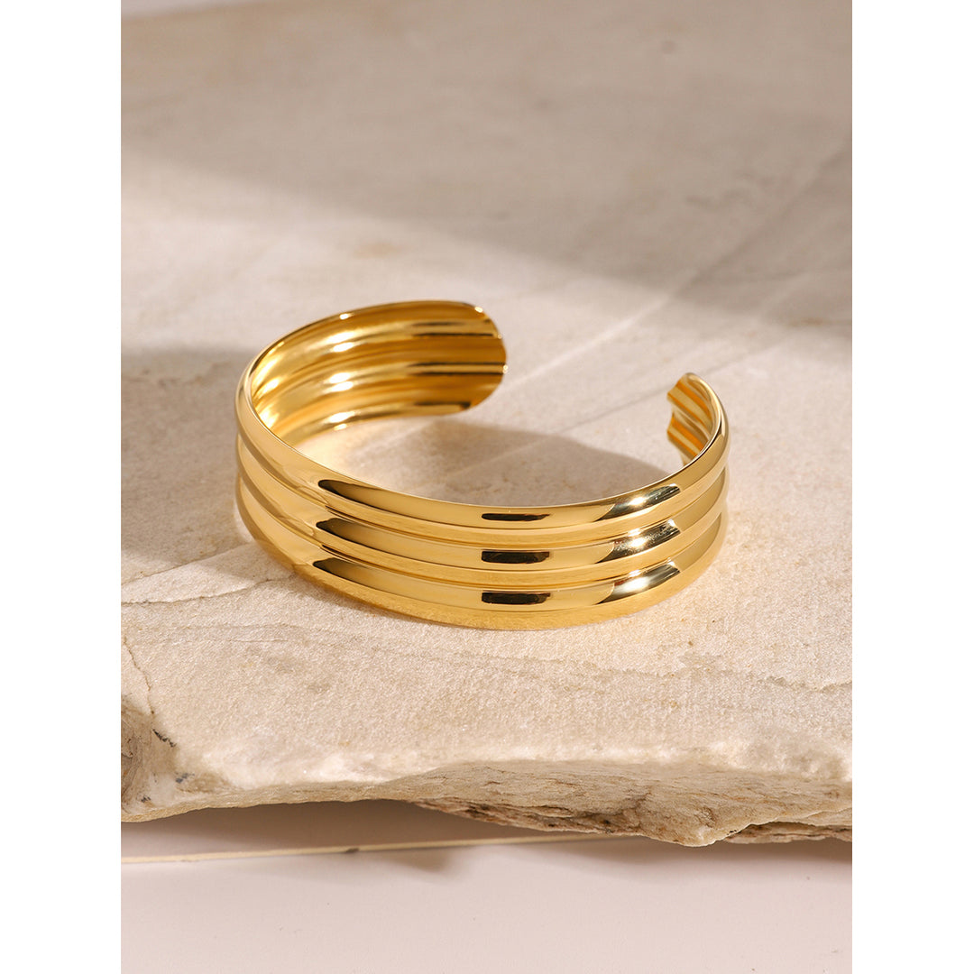 18K Gold Plated Triple-Layer Tubular Glossy Open Cuff Bracelet