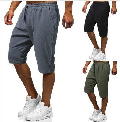 Men's Casual Cotton And Linen Sports Five Quarter Pants