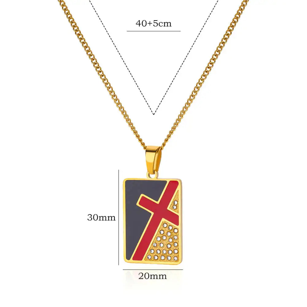 Stainless Steel Cross Pendant Necklace with Cubic Zirconia – Religious Trendy Jewelry