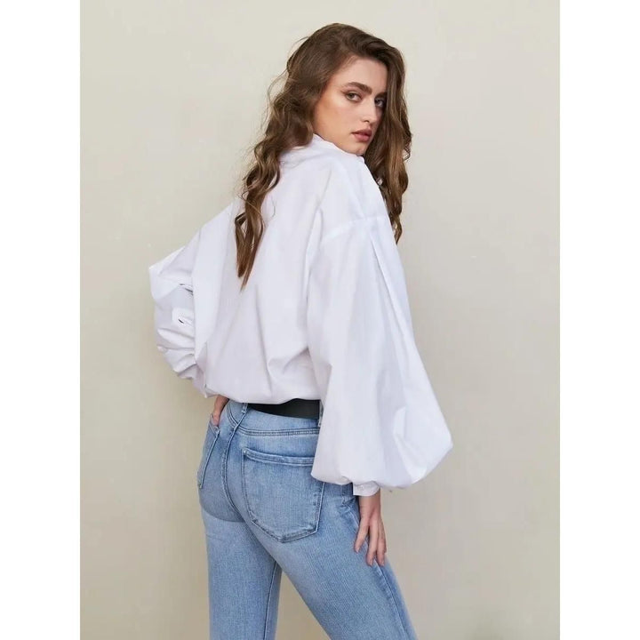 Women's Elegant Cotton Lantern Sleeve Blouse