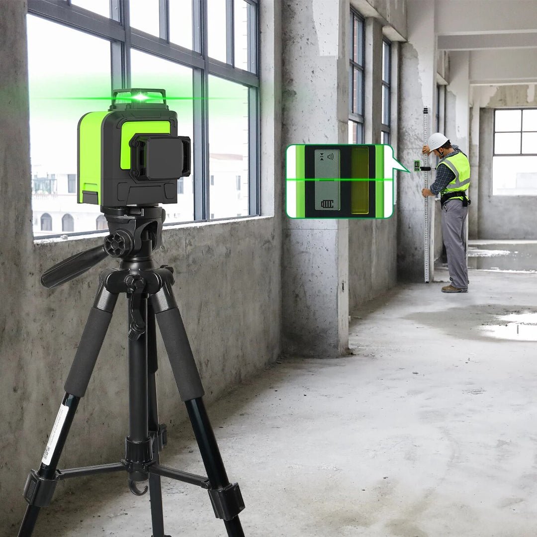 360° 3D Green Laser Level Kit with Receiver & Tripod, 12 Lines, Self-Leveling