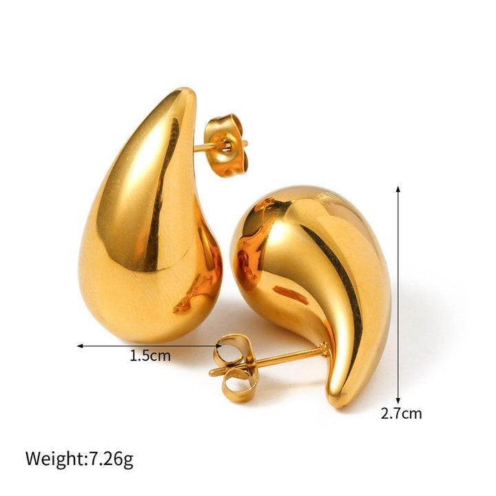 18K Gold Plated Smooth Water Drop Stud Earrings