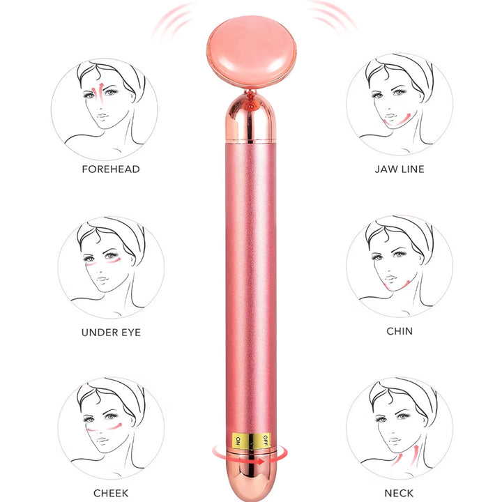 5-in-1 Gold Beauty Wand Face Massager with Rose Quartz Rollers