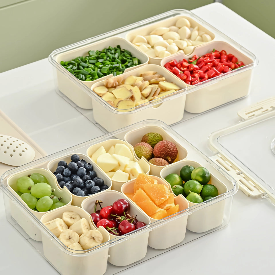 8-Compartment Portable Serving Tray with Lid and Handle