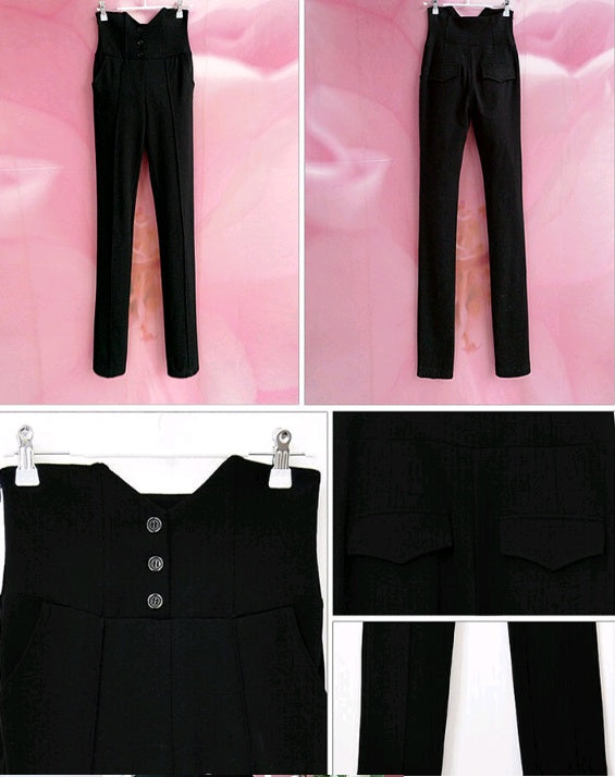 Black handsome high waist super thin pencil pants Korean version of the small feet casual pants