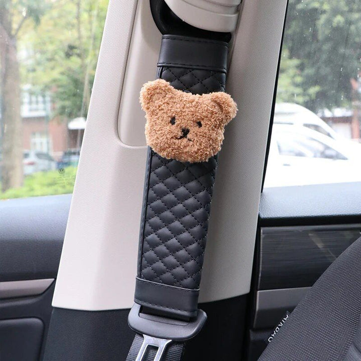 Cute Bear Car Seatbelt Cushion for Kids - Soft Leather Shoulder Strap Pad