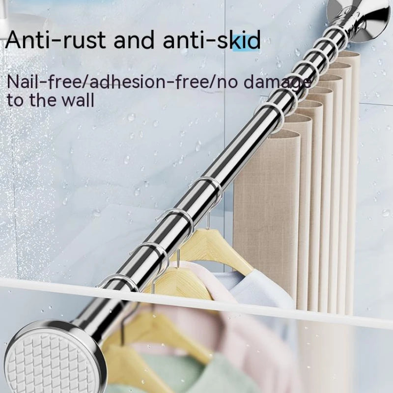 Adjustable Stainless Steel Shower Curtain Rod and Clothes Drying Pole