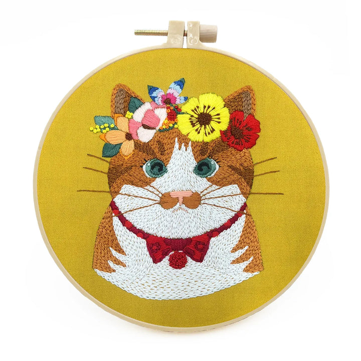 DIY Cat Embroidery Starter Kit with Hoops & Threads for Beginners