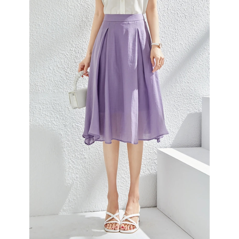 Elegant High Waist Purple A-Line Skirt