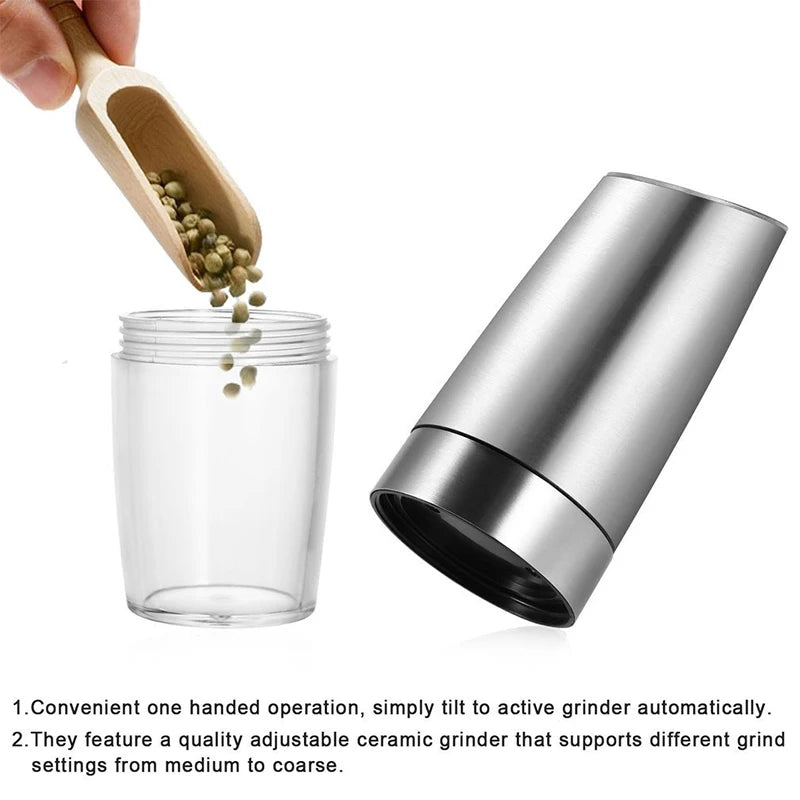 Electric Automatic Salt and Pepper Grinder - Adjustable Coarseness, Battery-Operated