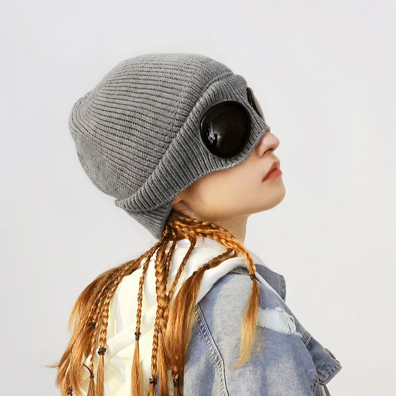 Winter Knit Skull Cap with Integrated Goggles