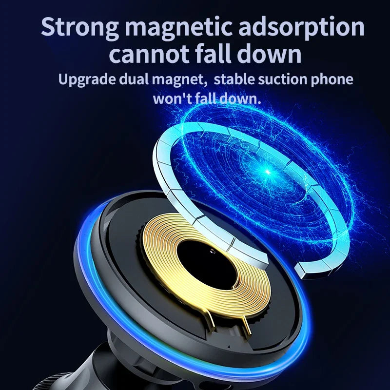 15W Strong Magnetic Car Wireless Charger with RGB Light for iPhone Car Phone Holder Air Vent Stand Fast Charging Dock Station