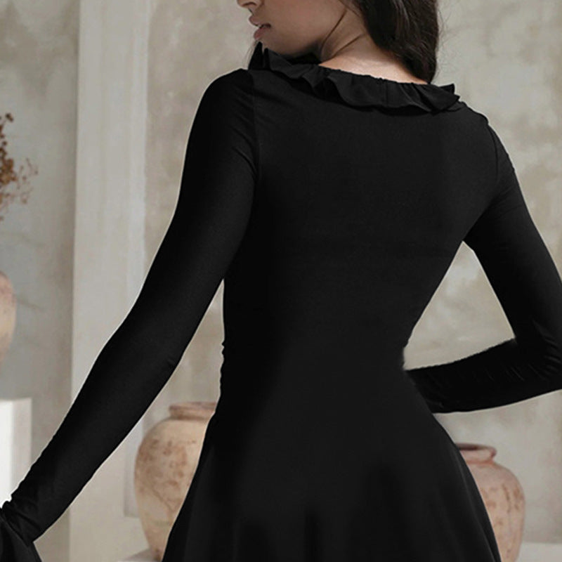 Slimming Flared Long Sleeve A- Line Dress