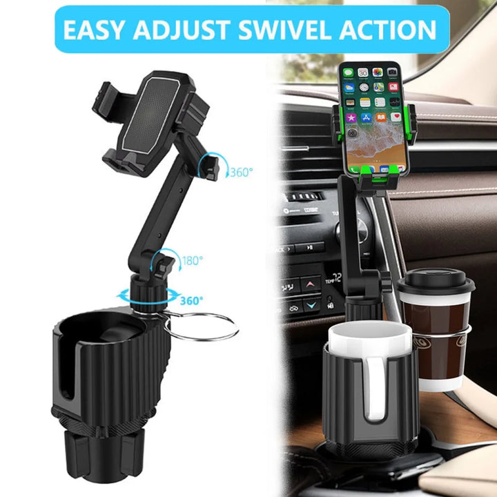 3-in-1 Adjustable Car Cup Holder & Phone Mount with Drink Bottle Holder