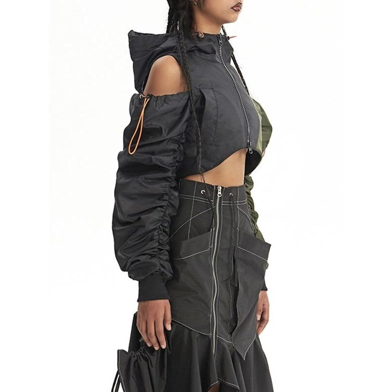 Women's Asymmetric Hooded Patchwork Jacket